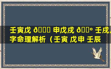 壬寅戊 🐛 申戊戌 🐺 壬戌八字命理解析（壬寅 戊申 壬辰 壬寅）